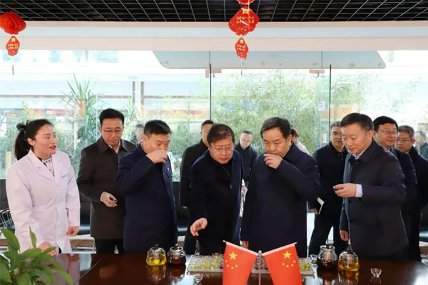 陈市长一行品尝365电子游戏五和药茶 陈市长一行品尝365电子游戏五和药茶